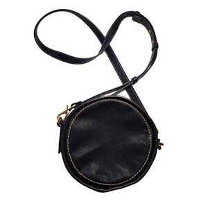 Fossil Black Leather Palmer Circle Crossbody Bag Adjustable Strap Brass Hardware